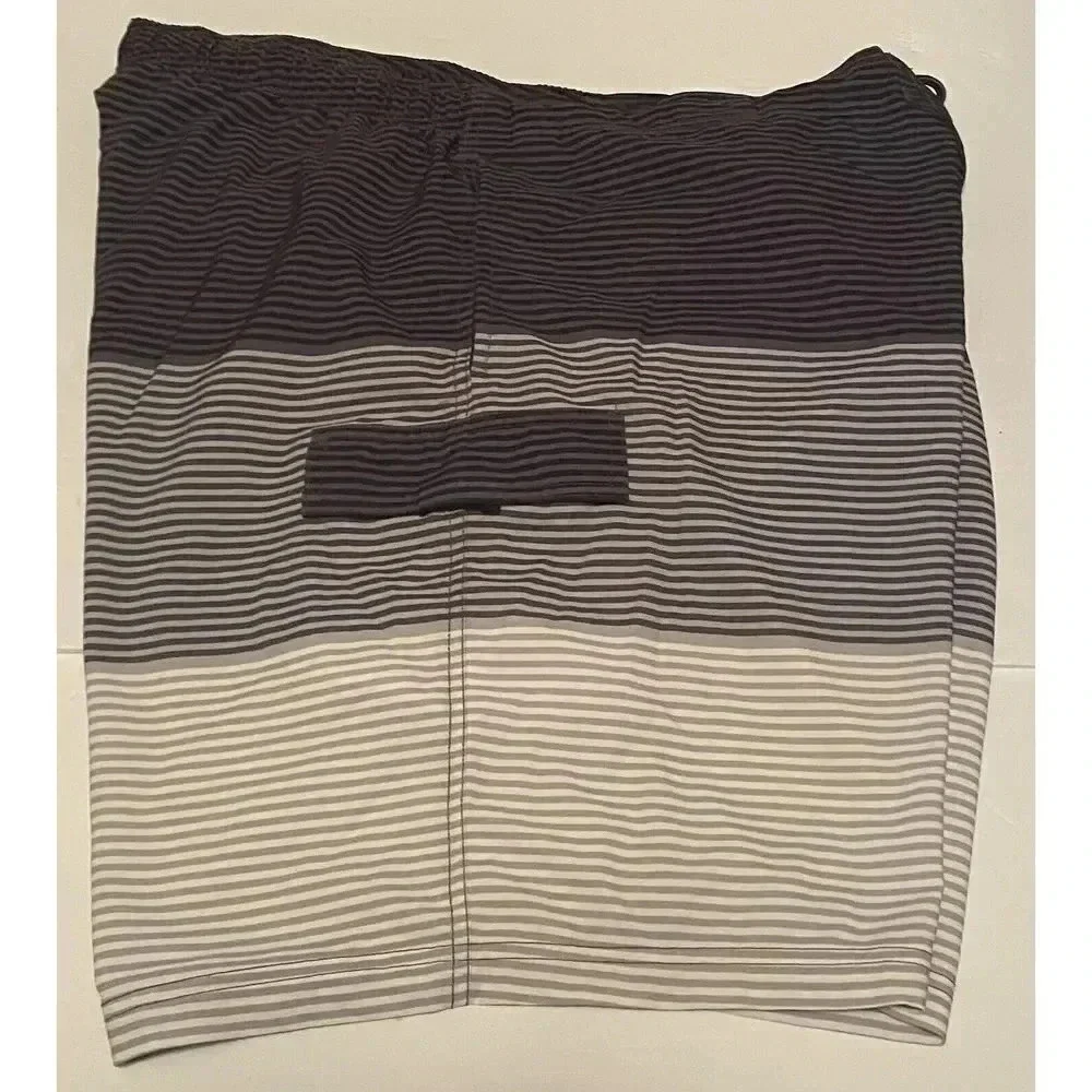 George Mens Black Gray Striped‎ Board Shorts Swim Trunks Lined 3XL 48-50